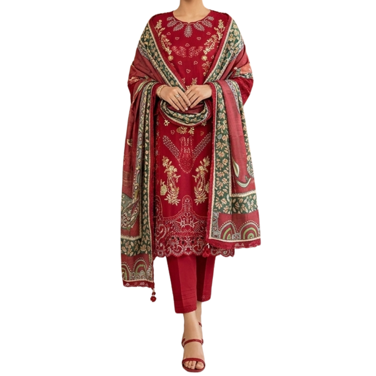 Velora Red Printed Lawn 3 Piece Suit – Summer Collection