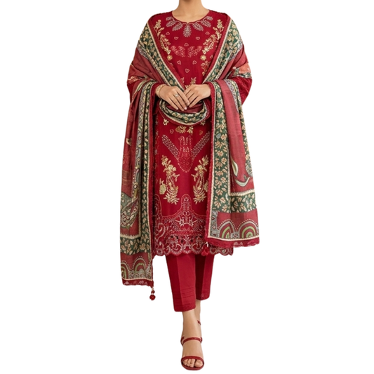 Velora Red Printed Lawn 3 Piece Suit – Summer Collection