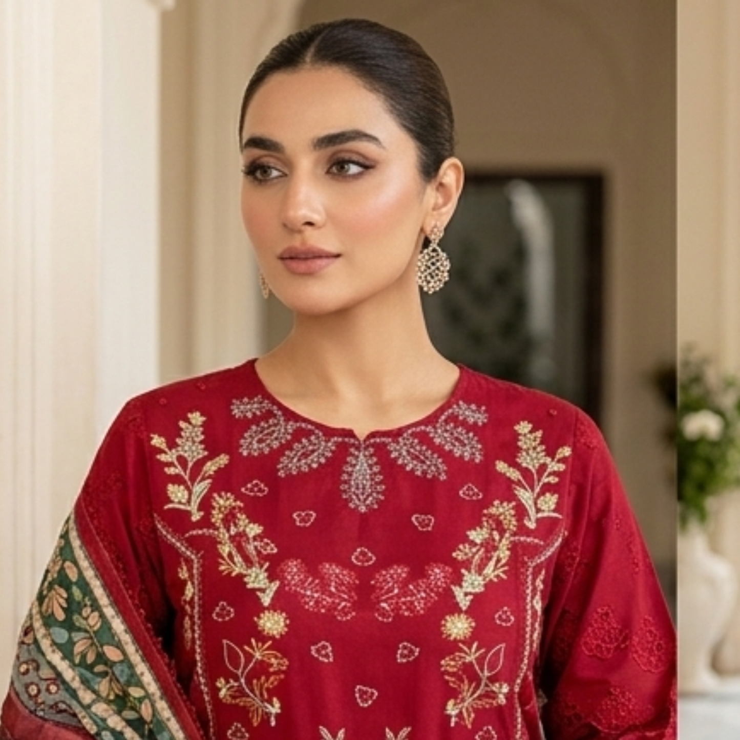 Velora Red Printed Lawn 3 Piece Suit – Summer Collection