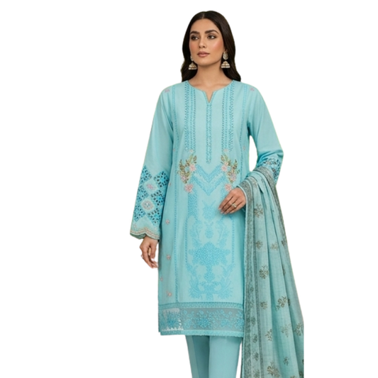 Elegant Sky Blue Embroidered Lawn 3-Piece Suite – Summer Grace Edition