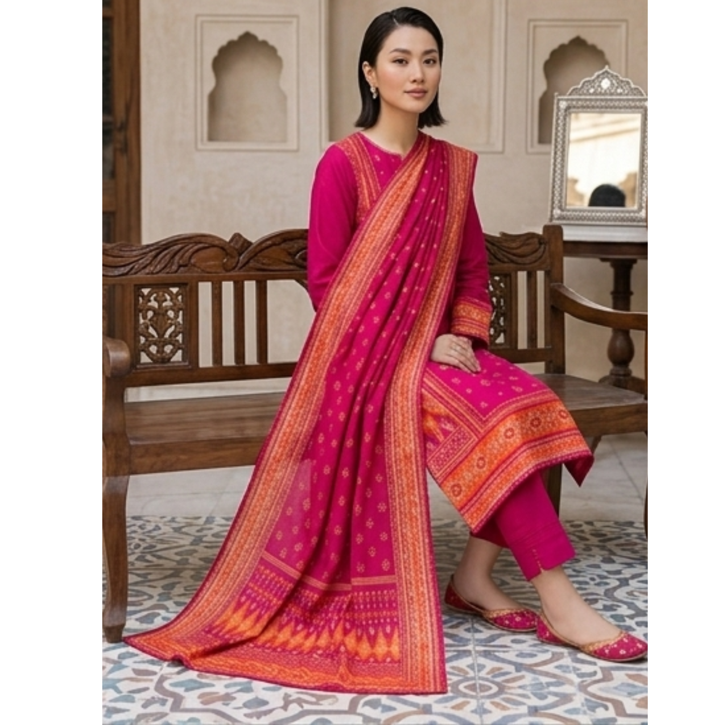 Velora Red Printed Lawn 3 Piece Suit – Summer Collection