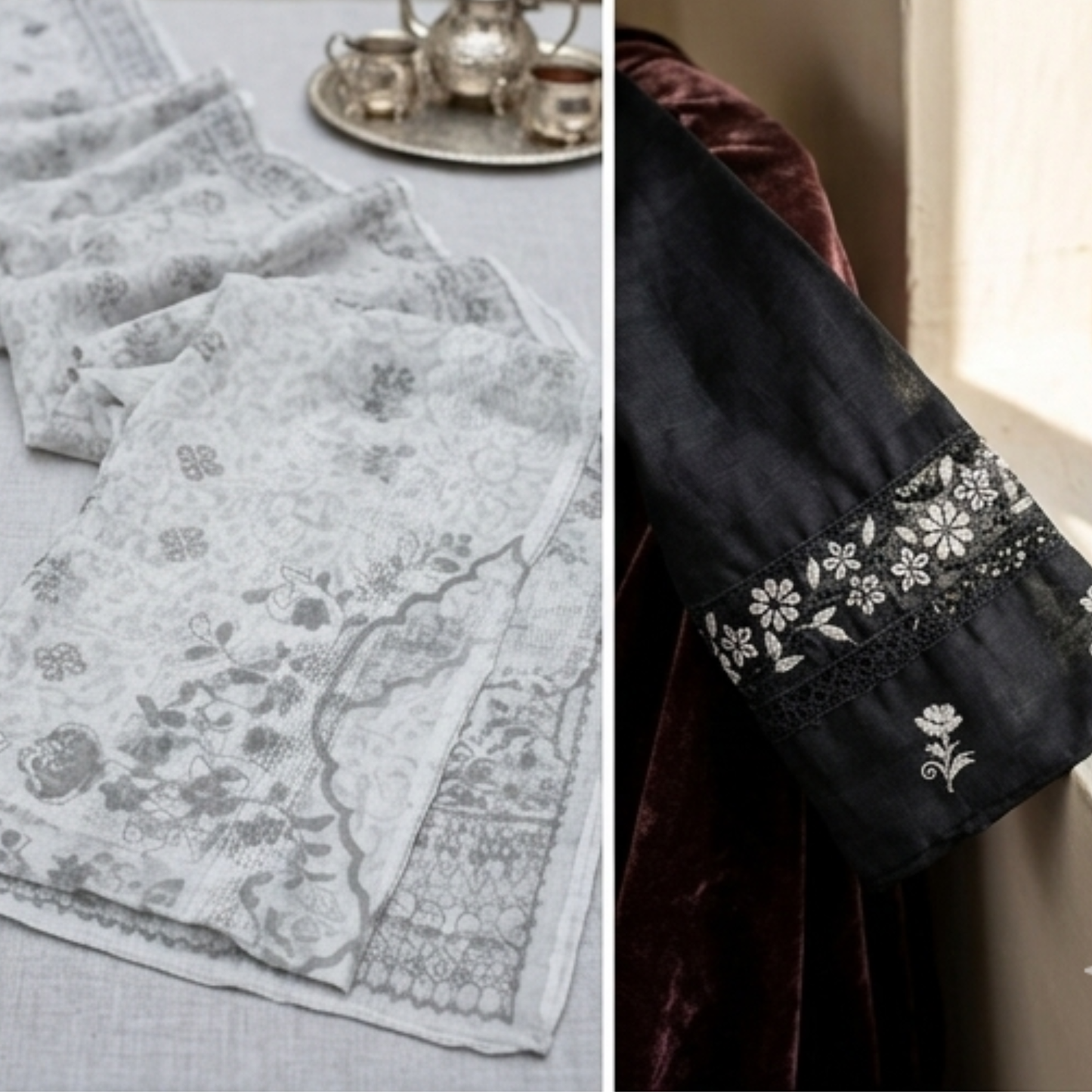 Velora Black & White Printed Lawn 3 Piece Suit – Elegant Collection