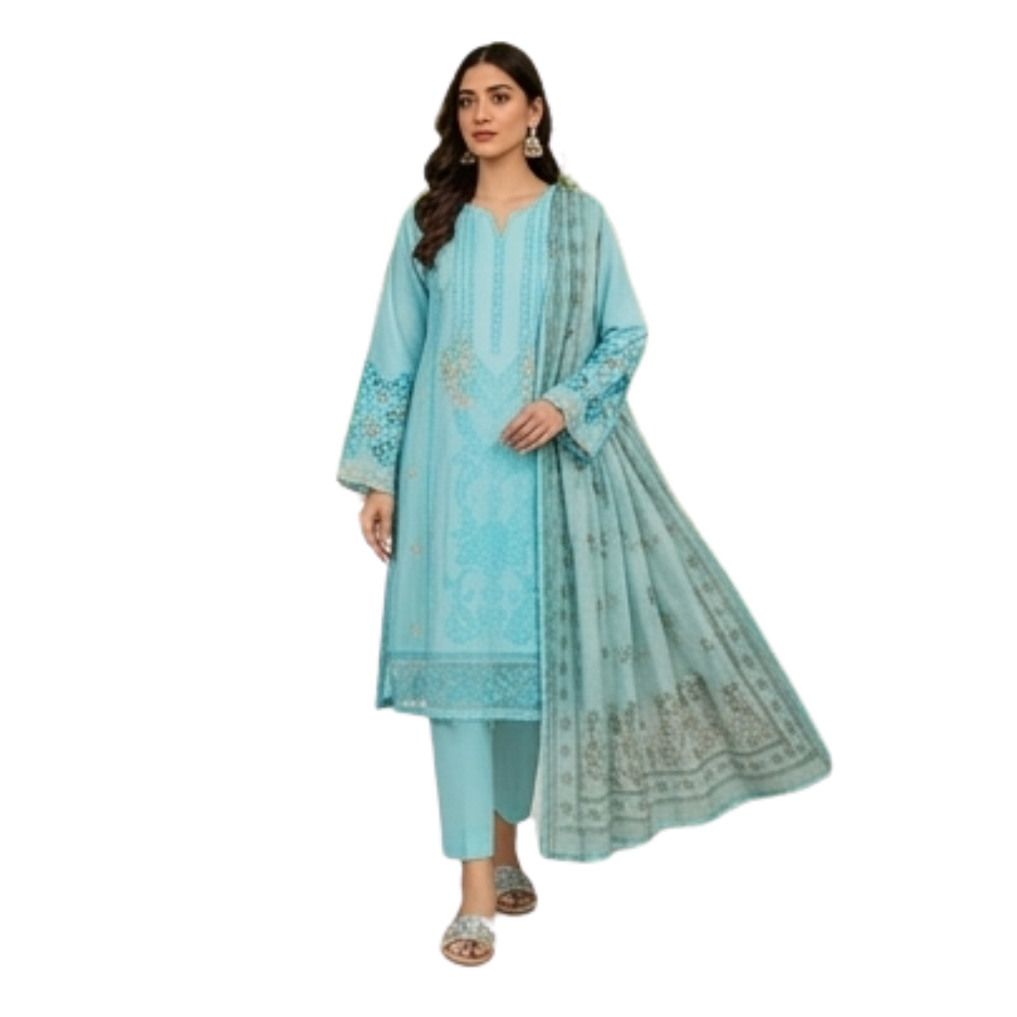 Elegant Sky Blue Embroidered Lawn 3-Piece Suite – Summer Grace Edition