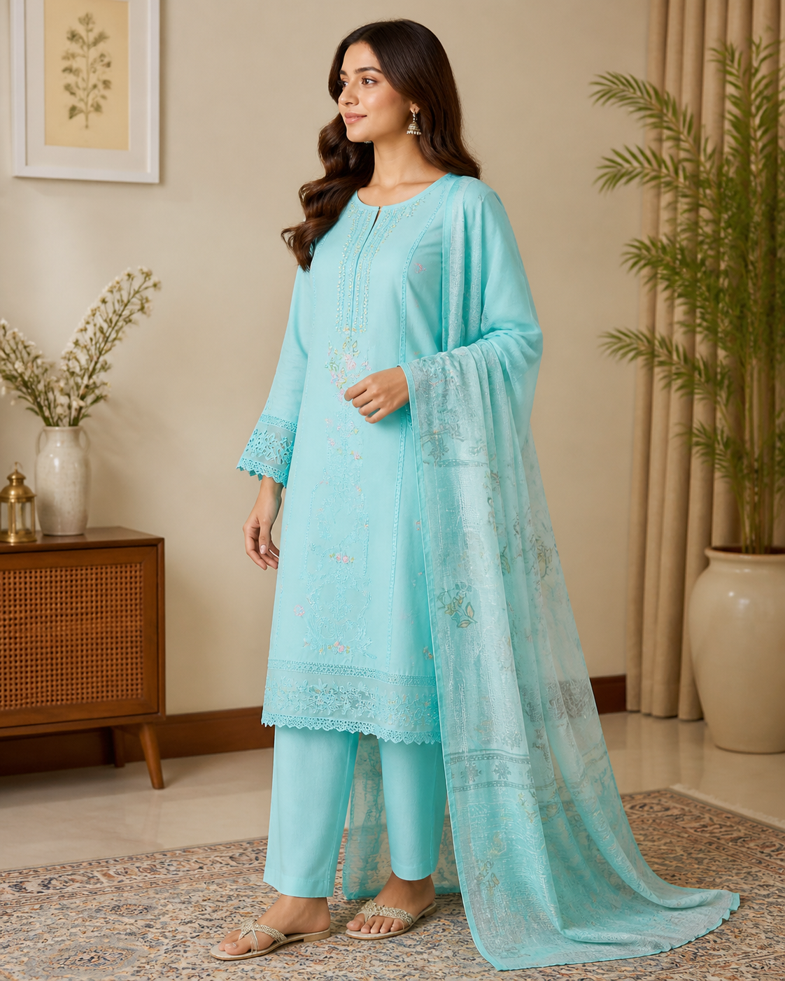 Elegant Sky Blue Embroidered Lawn 3-Piece Suite – Summer Grace Edition