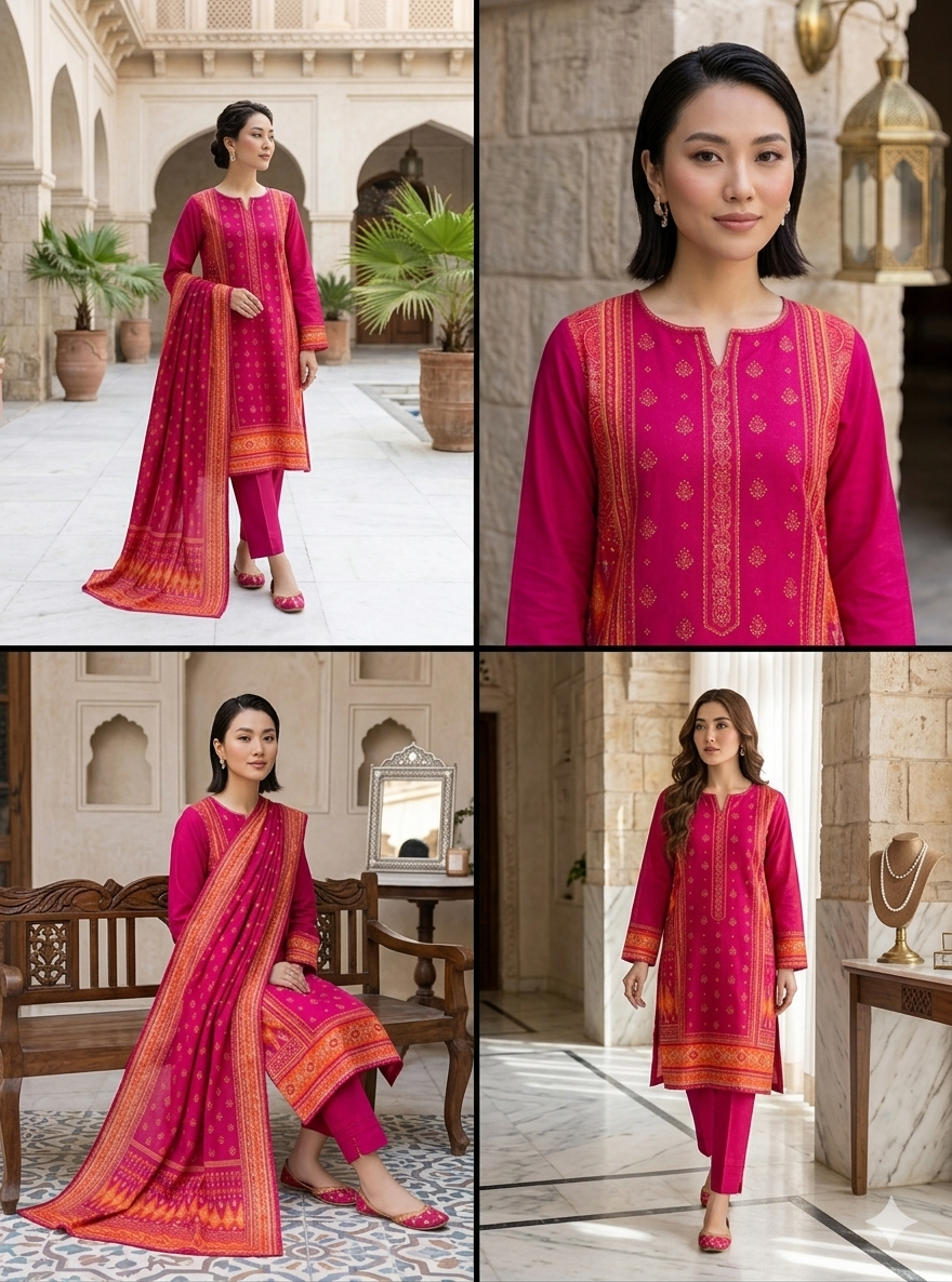 Velora Red Printed Lawn 3 Piece Suit – Summer Collection
