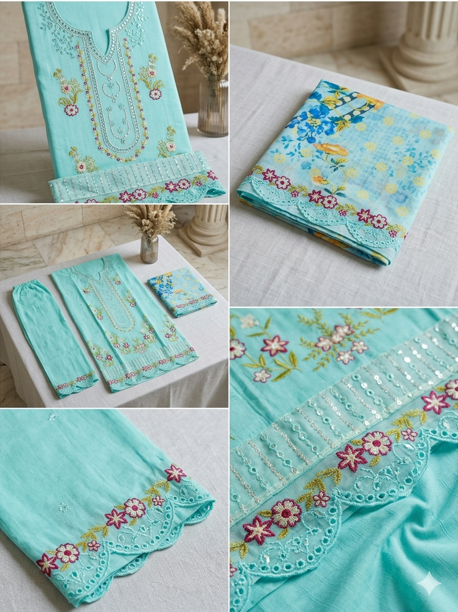 Elegant Sky Blue Embroidered Lawn 3-Piece Suite – Summer Grace Edition