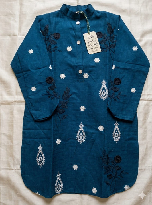 Embroidered Dark Blue Shirt – Standard Size – Elegant & Stylish