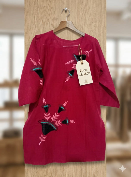 Embroidered Red Shirt – Standard Size – Elegant & Feminine
