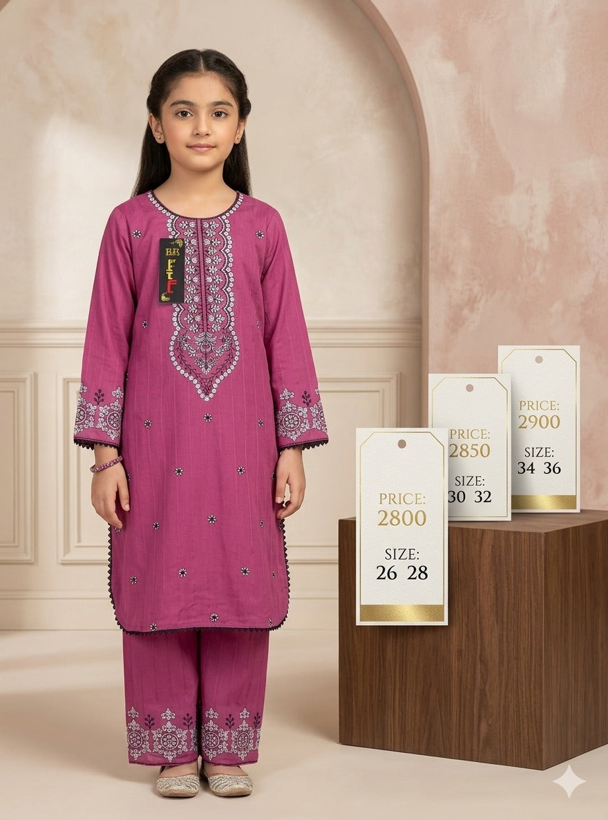 Embroidered Cotton Kids Suit for Girls – Yellow 2 Piece Dress with Shalwar | Sizes 26–36 | Velora Outfits (Copy)