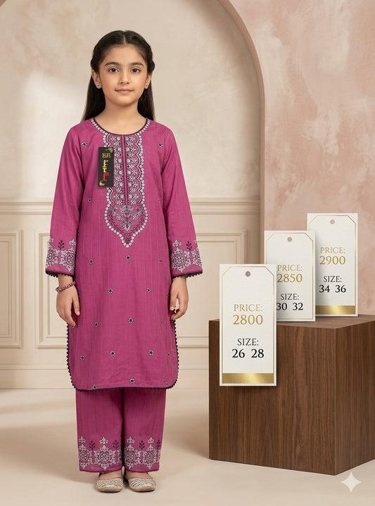 Embroidered Cotton Kids Suit for Girls – Yellow 2 Piece Dress with Shalwar | Sizes 26–36 | Velora Outfits (Copy)